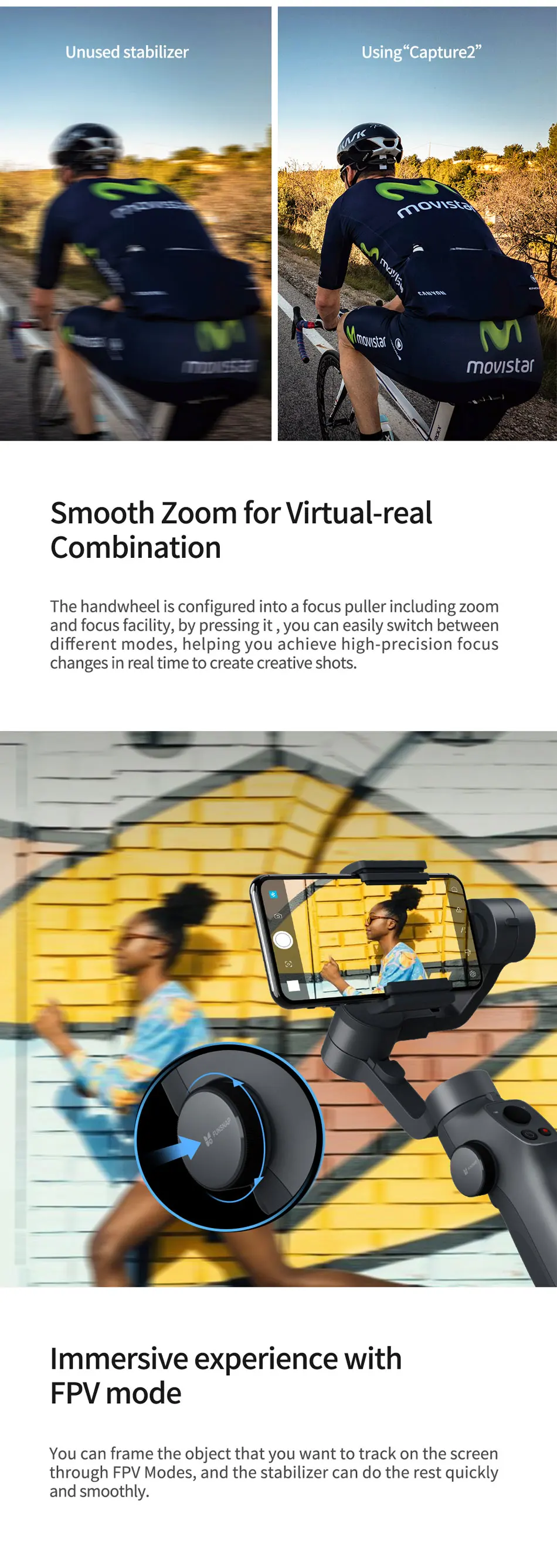 Захват funsnap 2 3-axis телефон ручка карданный стабилизатор штатив «стедикам» для смартфонов VS Zhiyun Smooth 4 Feiyu Vimble 2