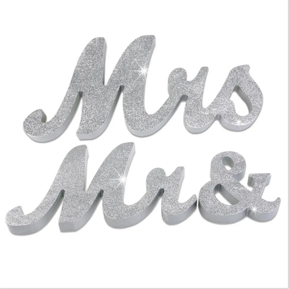 Silver Деревянный знак Mr and Mrs свадебное украшение для милый декор стола Mr Mrs набор Mr& Mrs буквы украшения для свадьбы - Цвет: Silver