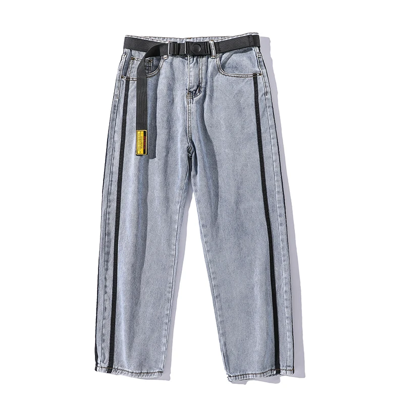 

Send Belt 2019 Summer Men's Stripe Printing Baggy Homme Classic Jeans Men Casual Pants Biker Denim Trousers Plus Size S-2XL
