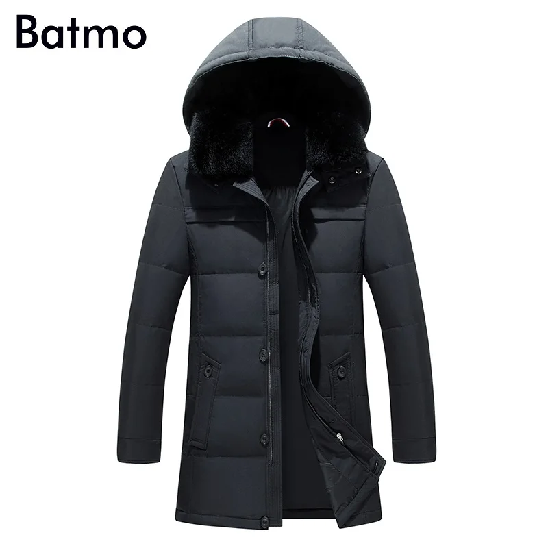 Batmo новое поступление Зима Высокое качество 70% белый утиный пух меховой воротник шапка отстегивающаяся куртка для мужчин, зимнее Мужское пальто YZ011