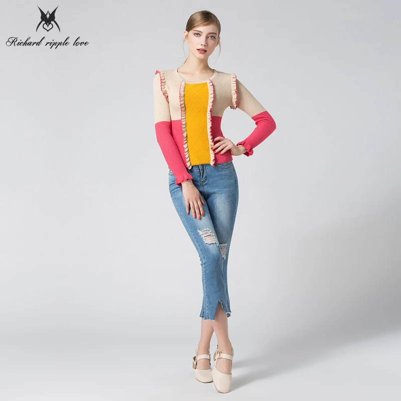 Новинка Женские Акрил пуловеры свитеры осень точка вышитые лоскутное Свитеры с