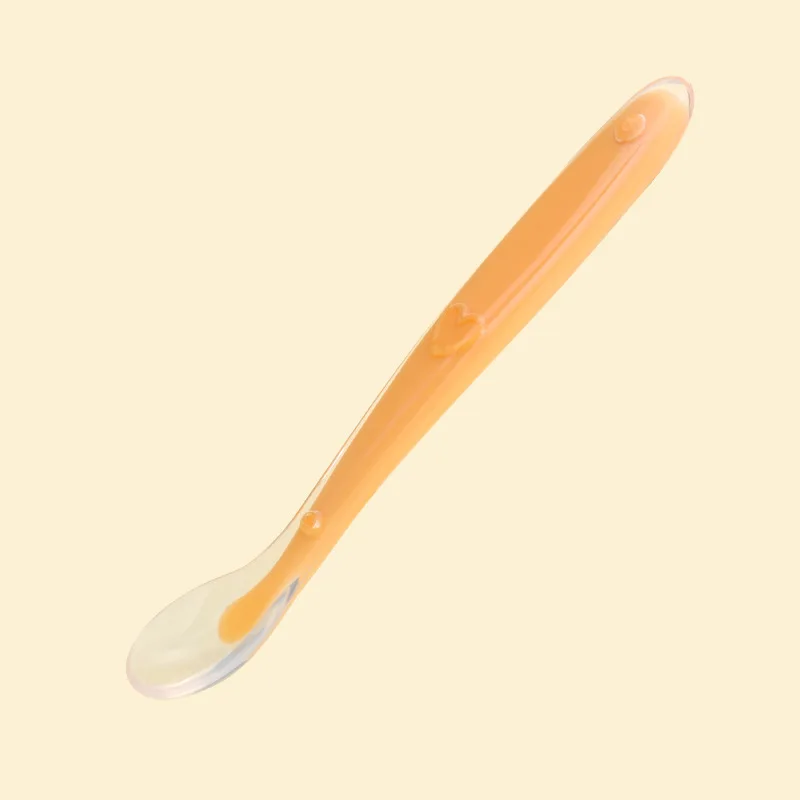 Orange Безопасная Мягкая силиконовая ложка для кормления для детского ужина, обучающая детская посуда, ложка для отлучения, BPA бесплатно - Цвет: Orange