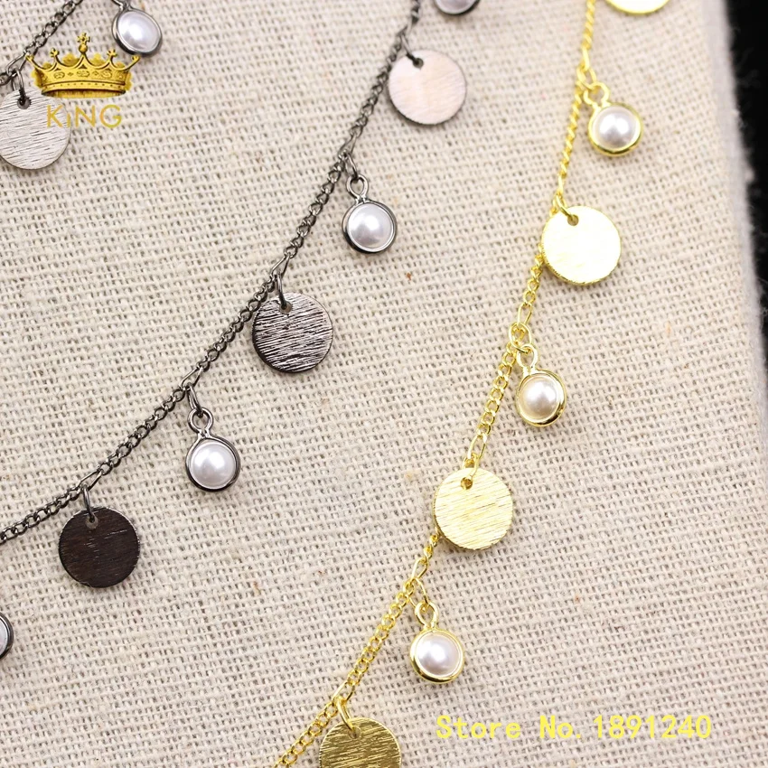 5meters Boho Style Beaded Chain Supply Matted Coin Copper Wire Wrapped Simulated Pearl Beads Dangle Chokers Necklace ZJ348 | Украшения и