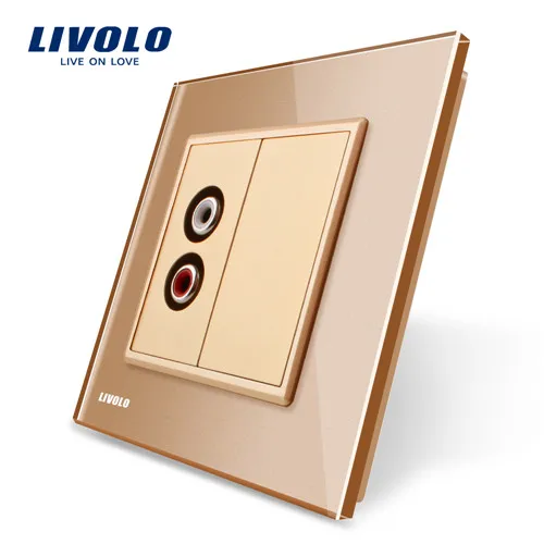 Gold Livolo ЕС Стандартный розетки C791AD-11/12/13/15,4 цвета с украшением в виде кристаллов Стекло Панель, две банды разъем аудио разъем 220V~ 250 V, без логотипа - Тип: Gold