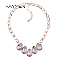 kaymen new arrival 5 water drop glass stones pendant necklace for girl golden fish scale shape chain choker necklace 5 colors