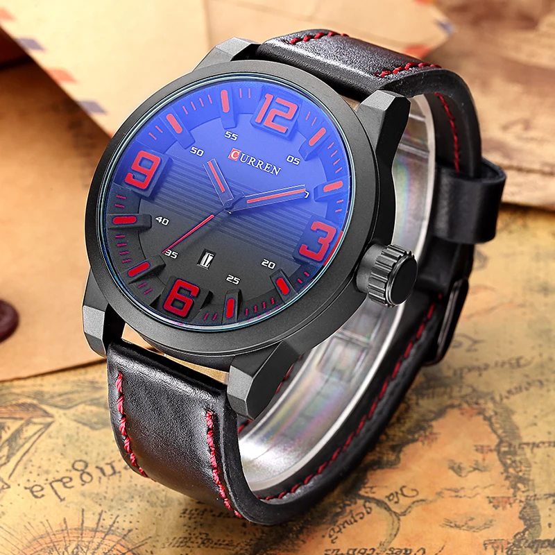 Топ люксовый бренд Curren часы мужские спортивные кожаный ремешок повседневные