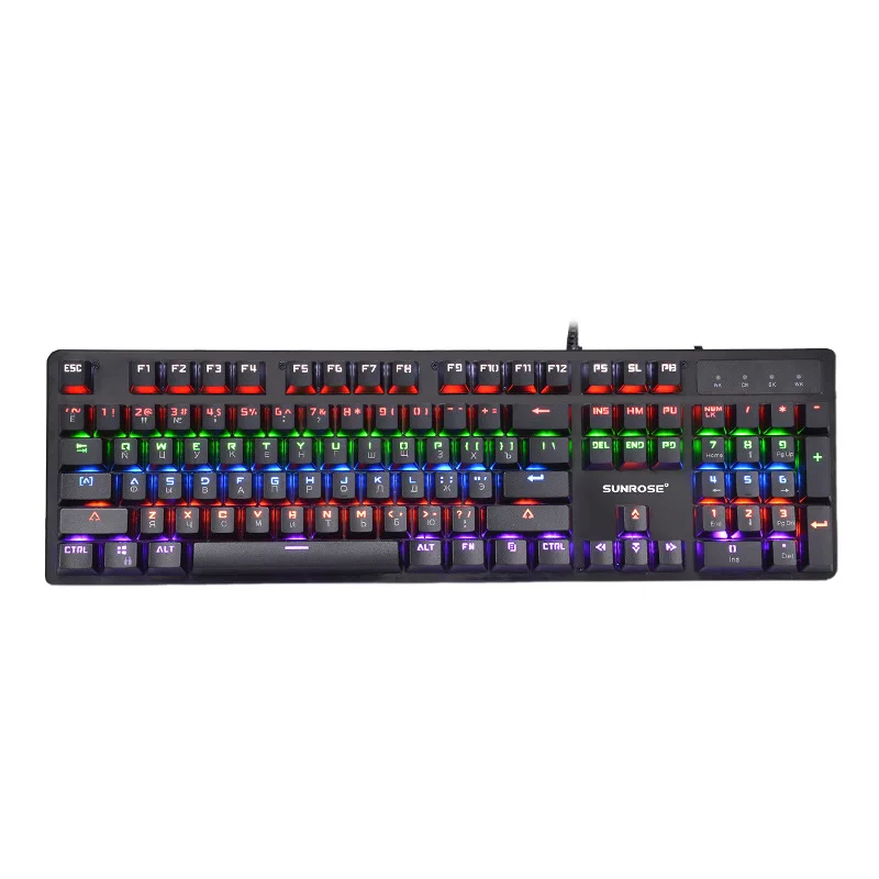 Игровая клавиатура Sunrose T600S механическая клавиатура русская английская синяя клавиатура Проводная игровая клавиатура с подсветкой для геймера
