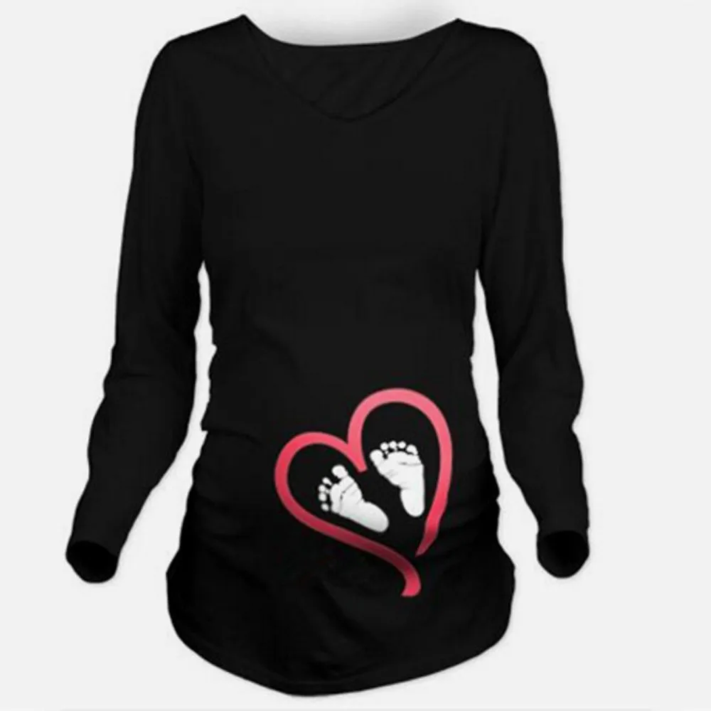 Women Pregnants Long Sleeve Blouse Footprint Print For Maternity Clothes Pregnancy Shirt Breastfeeding Ropa Maternidad | Мать и ребенок