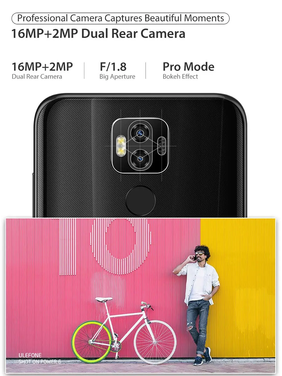 Мобильный телефон Ulefone power 6 19:5:9 FHD+ 6,3 ''Face ID Android 9,0 MTK67635V Восьмиядерный 4 Гб 64 Гб 6350 мАч NFC OTG