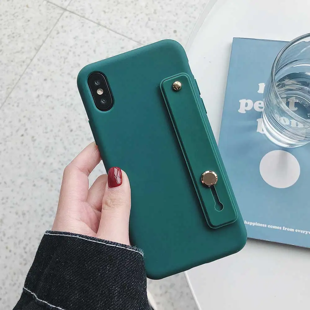 green Boucho ремешок на запястье чехол для телефона для iPhone 11 Pro Max 8 7 6 6s Plus X XR XS Max Мягкий ТПУ чехол карамельный цвет крышка с браслетом - Цвет: green