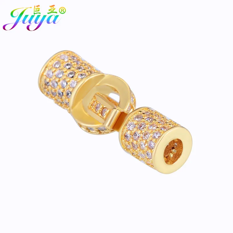 Micro Pave Циркон золото/серебро/розовое золото разъем баррель застежка аксессуары для женщин мужчин кожаный шнур браслет DIY Изготовление