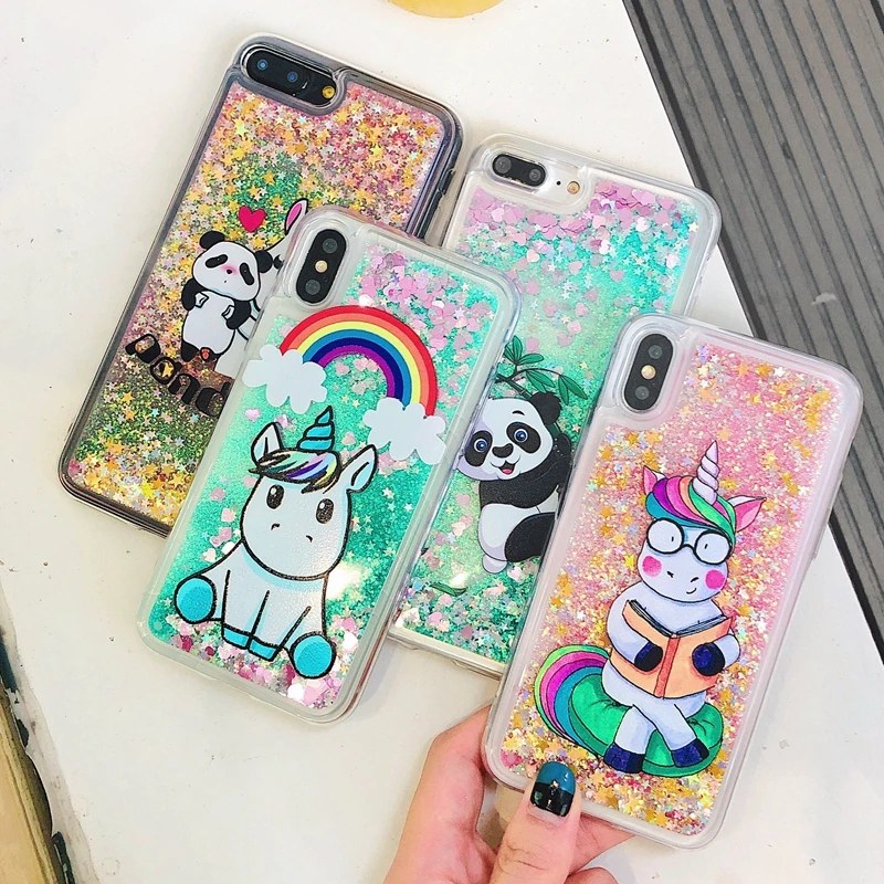 Чехол для iPhone 7, чехол для iPhone X, 5, 5S, se, 6, 6 S, 7, 8 Plus, чехол, милый Единорог, жидкий зыбучий песок, чехол для телефона