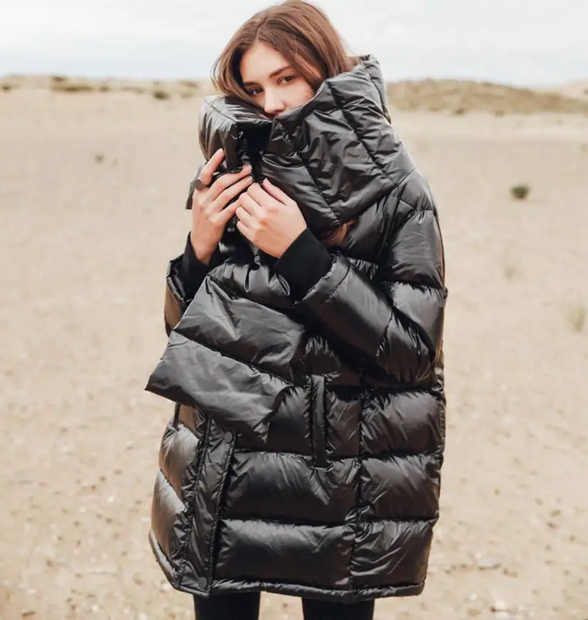 winter new fashion brand 90% white duck down jacket female big size warm longer down coat with a beautiful Bib wq151