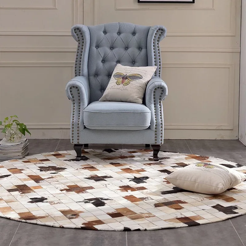 

New Cowhide rug Round carpet for Restaurant Sofa Study Cowskin Natural Fur Rug carpet