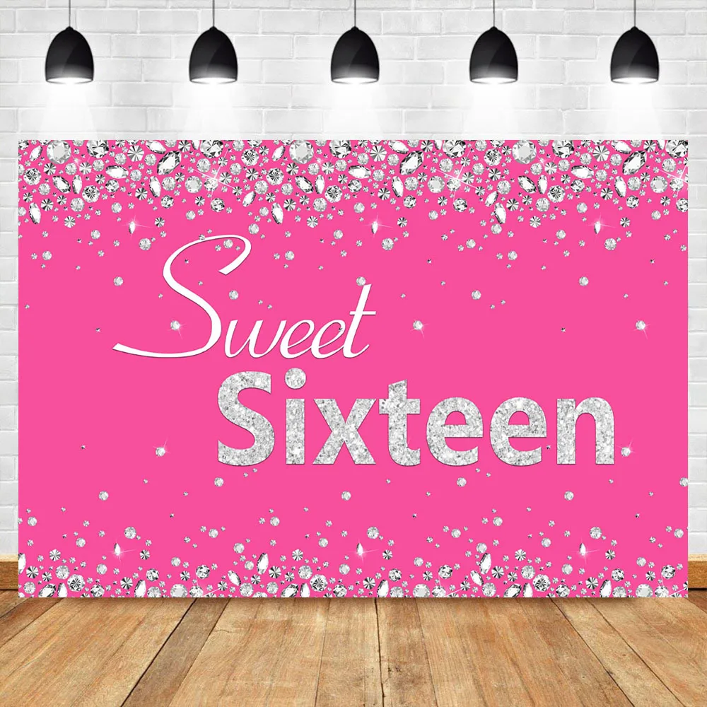 Фотофон NeoBack Sweet Sixteen с ромбовидным темно розовым декором для фотосъемки 16 дней