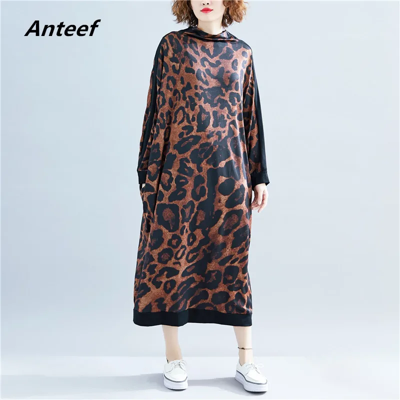 

Женское Хлопковое платье с длинным рукавом и леопардовым принтом