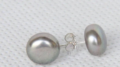 

Hot sell Noble- ry00497 Stud 7-8mm gray freshwater pearls Earrings A0422