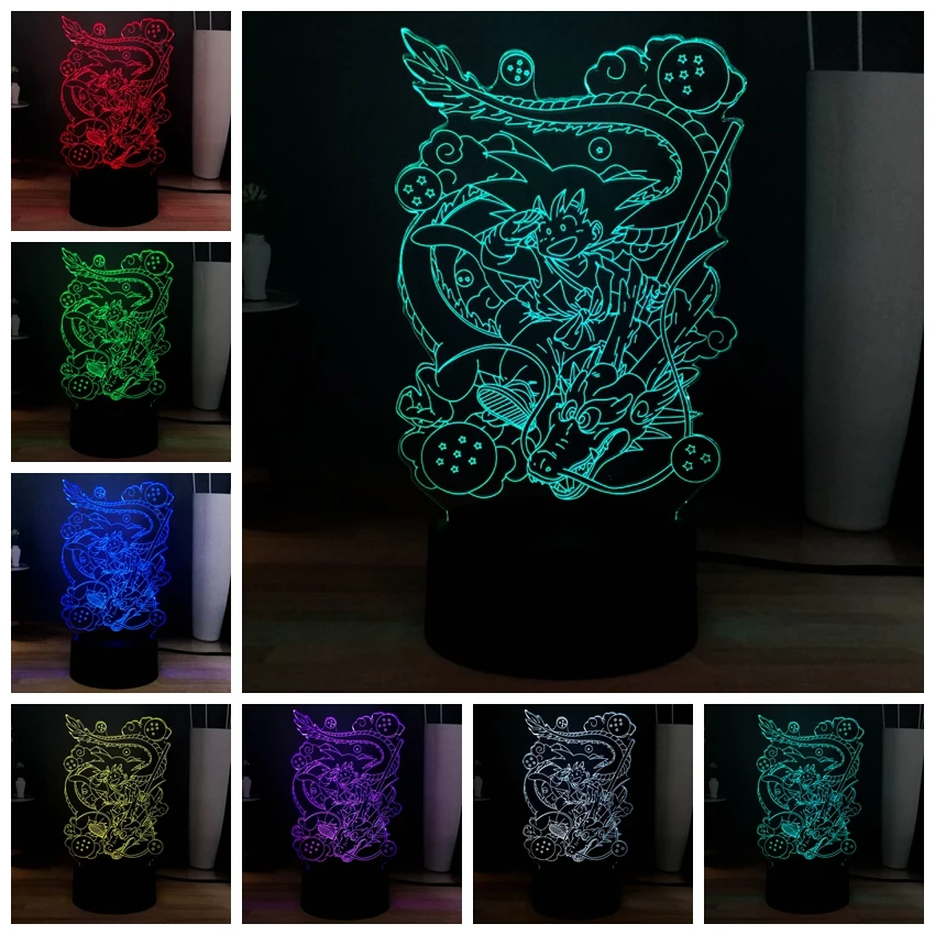Акриловые семь Dragon Ball фигурка крутой Гоку 3D LED дом Атмосфера RGB прикроватный USB