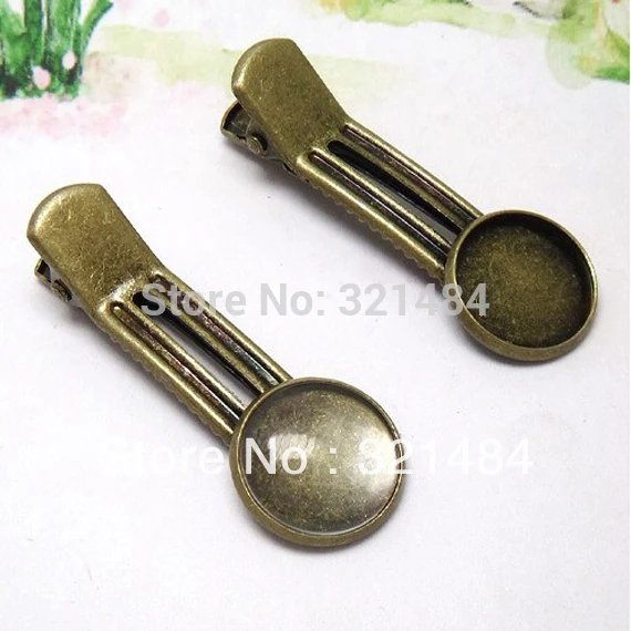 

200pcs Antique brass bronze Hair Barrette 42mm Alligator Clip 16mm Glass Cover Cabochon setting BLANK BASE