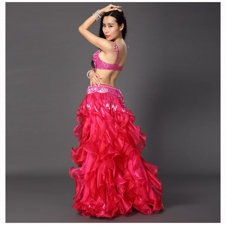 

2017 new belly dance bra and belt suit hand made bra+tassel beads belt 2pcs belly dance set women performance clothes set SML