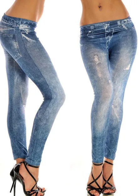 

Women Slim Leggings Faux Fake Hole Decoration Jeans Leggings Pants Seamless Legings Leg Pants