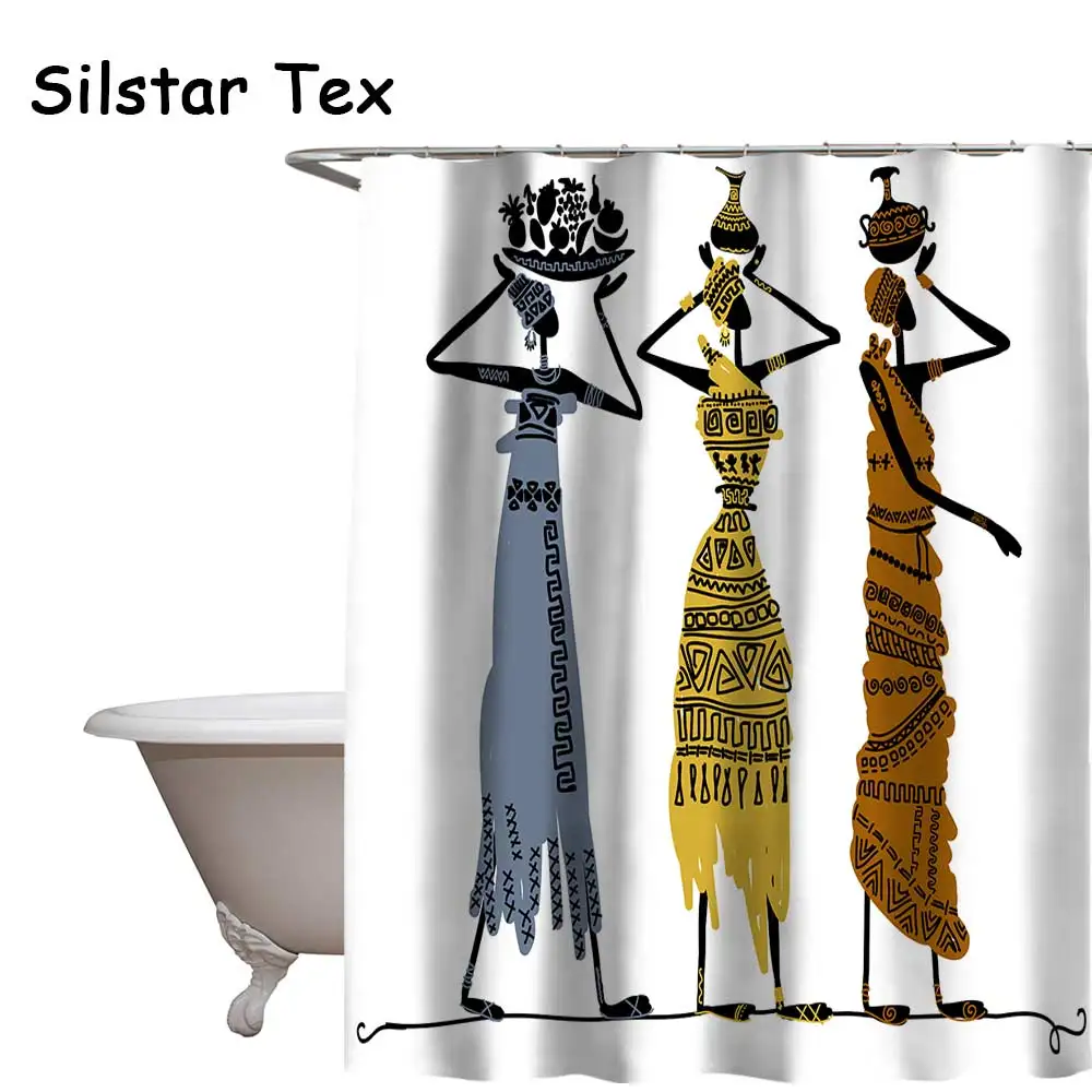 Silstar Tex Экологичная водостойкая занавеска для душа с 12 крючками Африка танец
