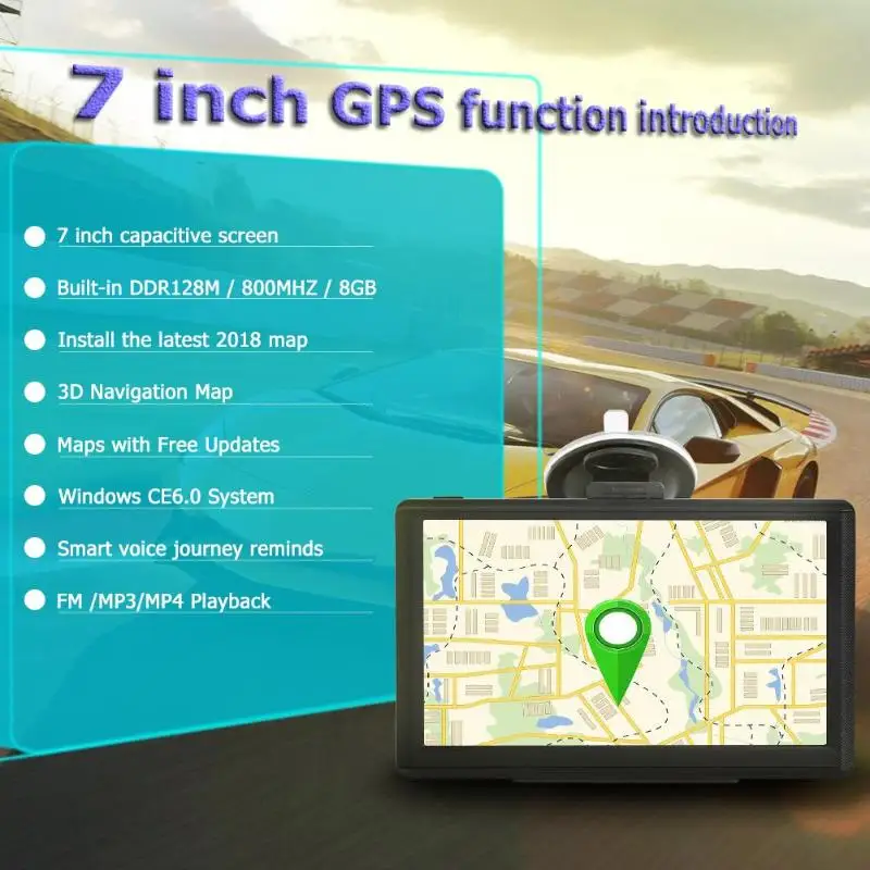 Портативный 7 дюймовый автомобильный GPS Navi 128MB + 8GB Автомобильный навигатор с
