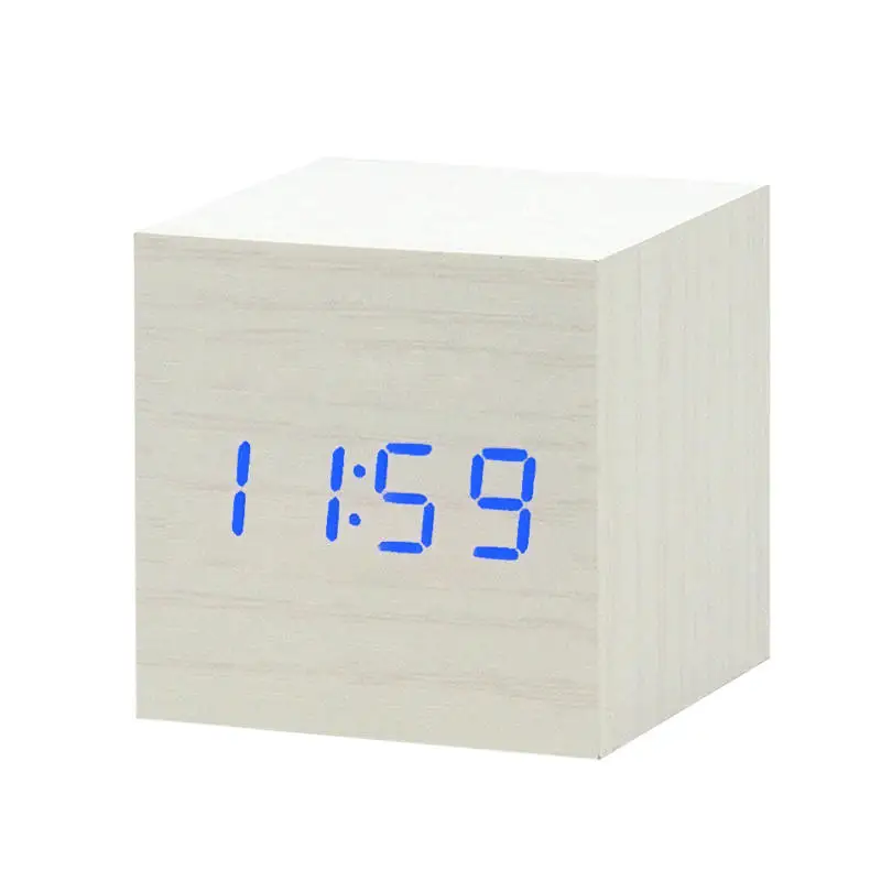 LED Wooden Alarm Clock Watch Table Voice Control Digital Wood Despertador Electronic Desktop USB/AAA Powered Clocks Table Decor - Цвет: 9