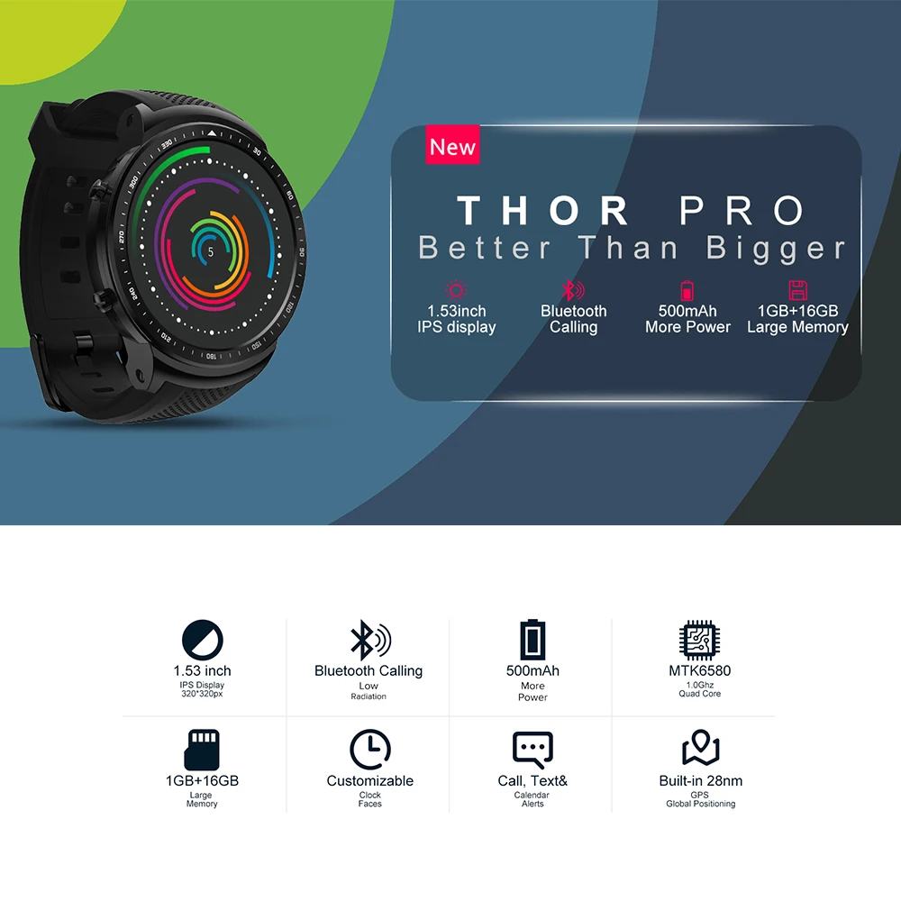 Смарт-часы Thor PRO Android 5 1 MTK6580 четыре ядра 16 ГБ 2 0 Мп камера трекер сердечного ритма 3G