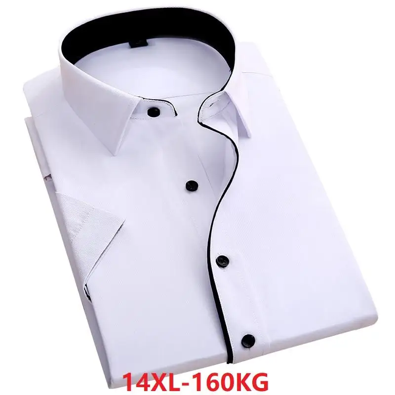 Мужская рубашка с коротким рукавом, большой размер 10XL 11XL 12XL 13XL 14XL, деловая офисная удобная летняя белая рубашка с отворотом 8XL 9XL