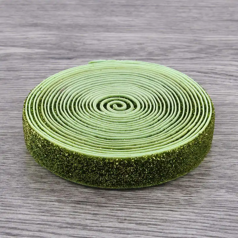 grass green 10 ярдов, 5/8 дюймов, Радужные Блестки, складывающиеся на эластичную ленту для детей, аксессуары для волос, эластичные повязки на голову для девочек, галстуки для волос, бант для волос - Цвет: grass green