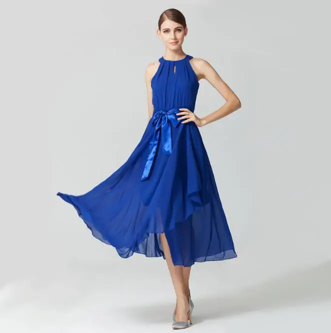 Женское длинное шифоновое платье без рукавов с открытыми плечами элегантное