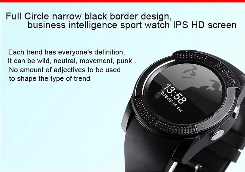 Новинка 2017 года SmartWatch V8 полный круговой Экран Поддержка Wechat SIM и карты памяти mp3/mp4