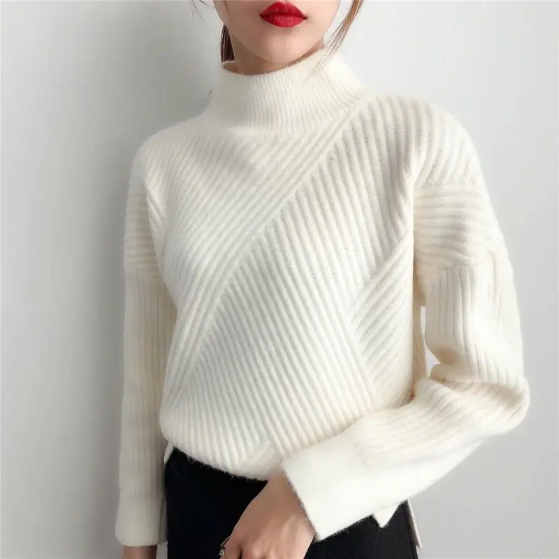 Korean Style Fashion Thick Turtleneck Cashmere Sweater Women Knitwear Solid Pull Femme Jumper Pullover Loose | Женская одежда