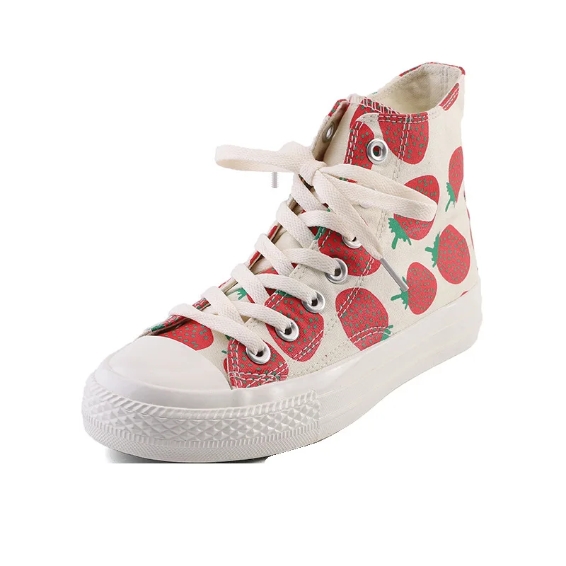 Женская парусиновая обувь с рисунком клубника ручная роспись Harajuku ulzzang женские