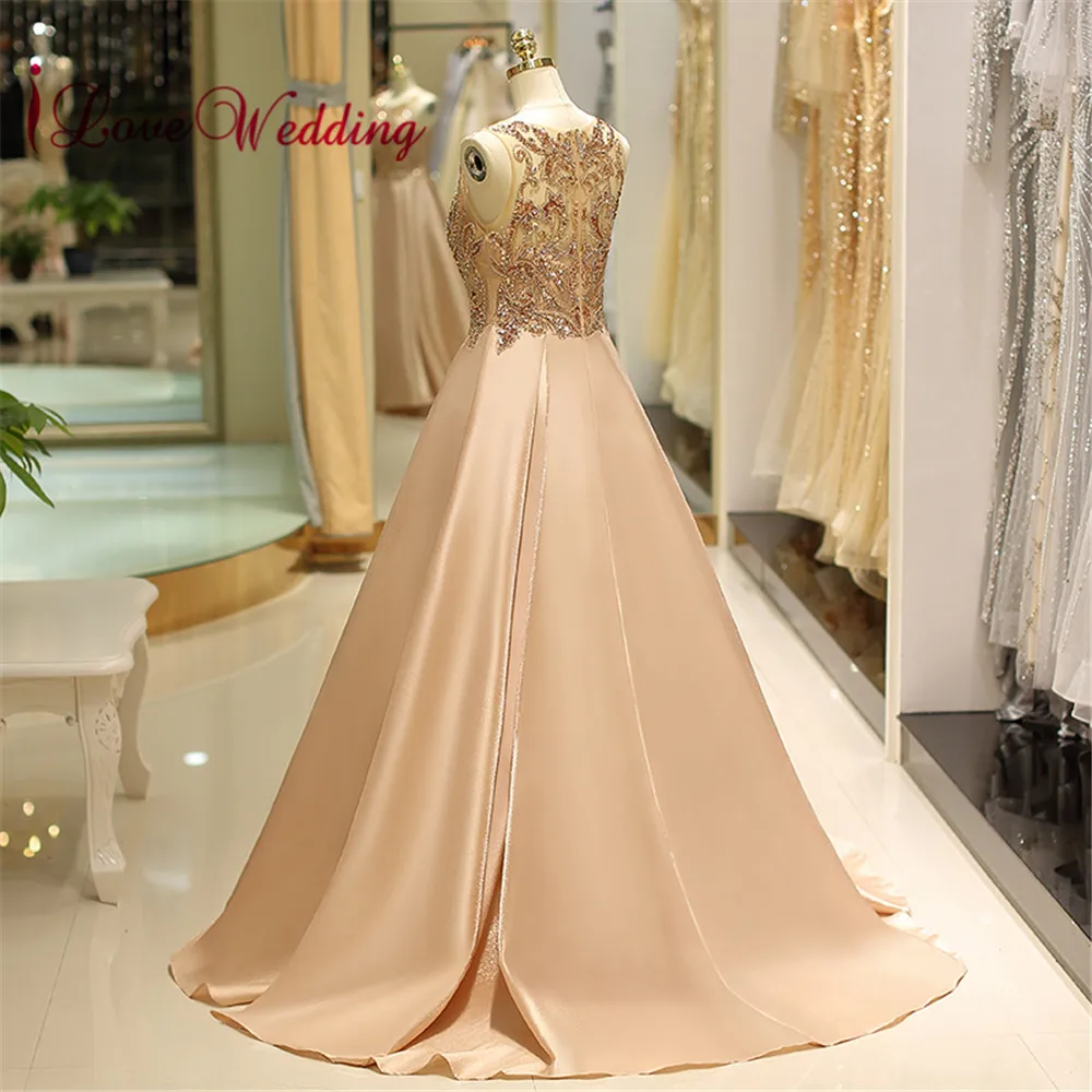 ILoveWedding, вечернее платье с глубоким вырезом, изящное шелковое платье с бисером, вечерние платья трапециевидной формы, вечерние платья, длинные платья