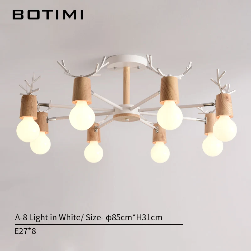 8 light in White BOTIMI деревянный светодиодный светильник для гостиной, белый блеск, лампы для спальни, черные люстры, деревянные подвесные светильники для столовой - Цвет абажура: 8 light in White