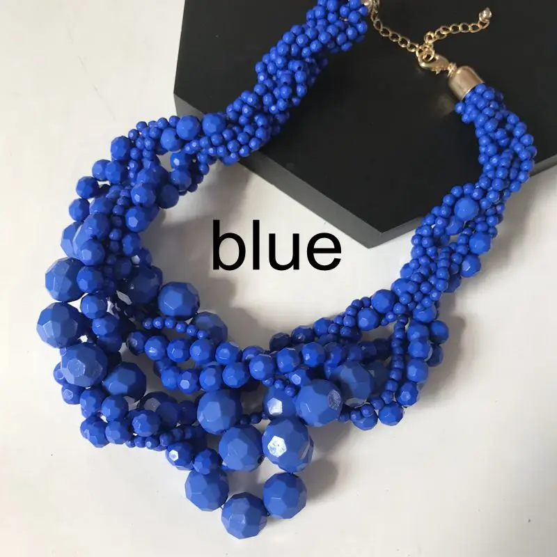 blue Новое модное колье массивное плетеное акриловое ожерелье из бисера - Окраска металла: blue