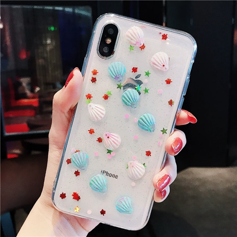 WMZSUCC Vintage Seashells Glitter Transparent Soft Fitted Case for iPhone X 8 8Plus 7 6 6s Plus Drop Shipping |