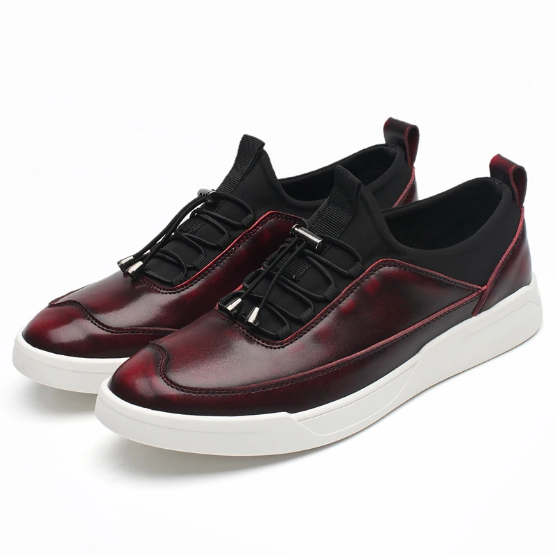 Wine Red 3019 дизайнерская обувь мужские повседневные кожаные кроссовки высокого качества на весну/осень с эластичным ремешком, роскошная мужская обувь бордового цвета, мужская обувь - Цвет: Wine Red
