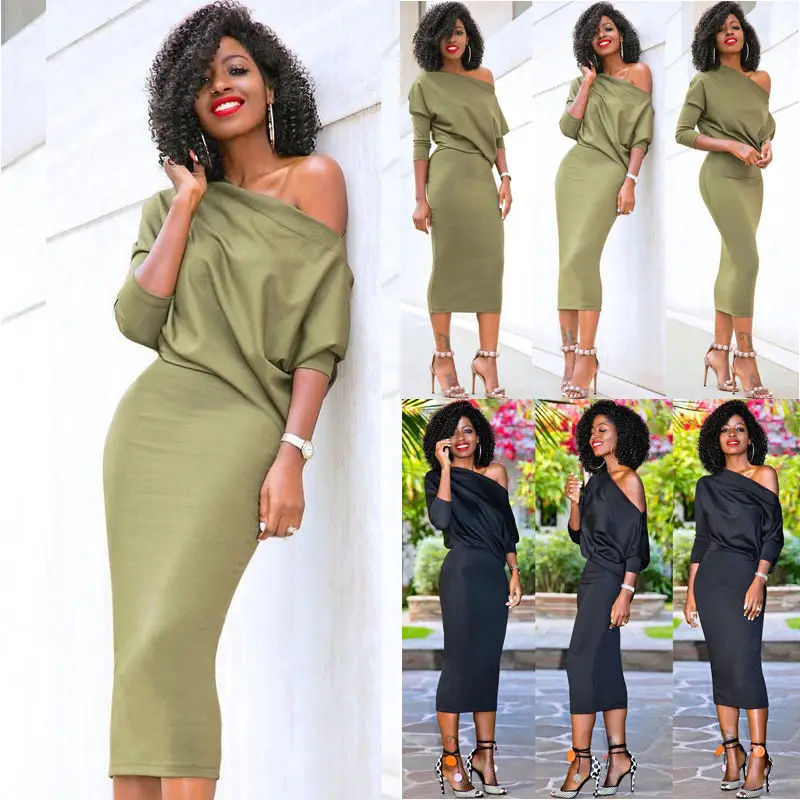 Модное женское повседневное облегающее вечернее платье на одно плечо с длинным