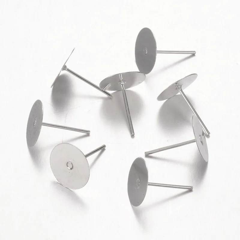 

1000pcs 10mm Earring Stud Ear Nail Iron Flat Base Cup Post Earring Findings, Silver Color, 10x12mm, 0.8mm