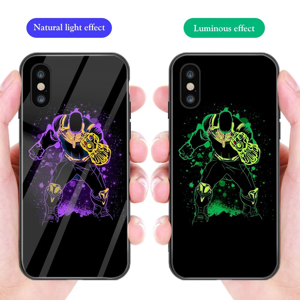 ciciber Phone Case For iphone 11 Pro Max XS MAX X XR Luminou Glass Cover for Iphone 7 8 6 6S Plus Marvel Iron Man Thanos Funda |