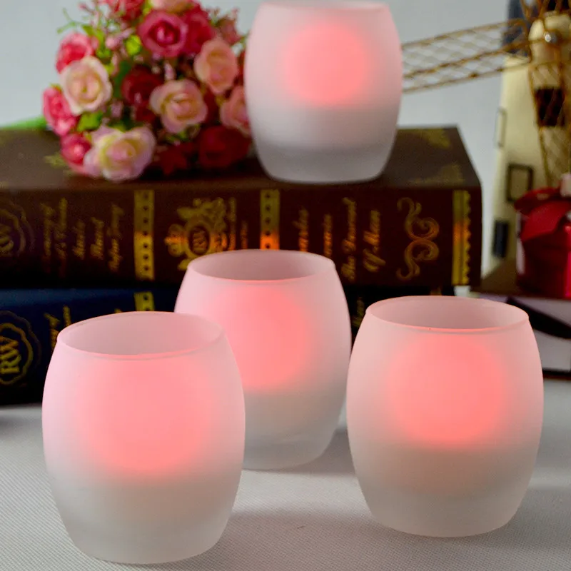Remote Control LED Tealight Candle Frosted Glass Holder Color Changing Battery Operated for Christmas | Дом и сад