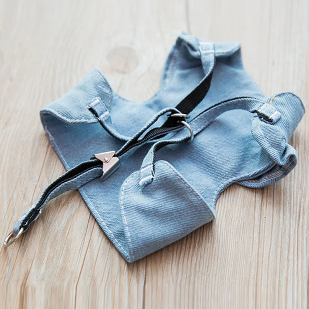 Embroidery Jean Dog Harness Vest Pet Puppy Vest Leash Walking Traction Rope Denim Adjustable Chest Strap Small Dog Accessories