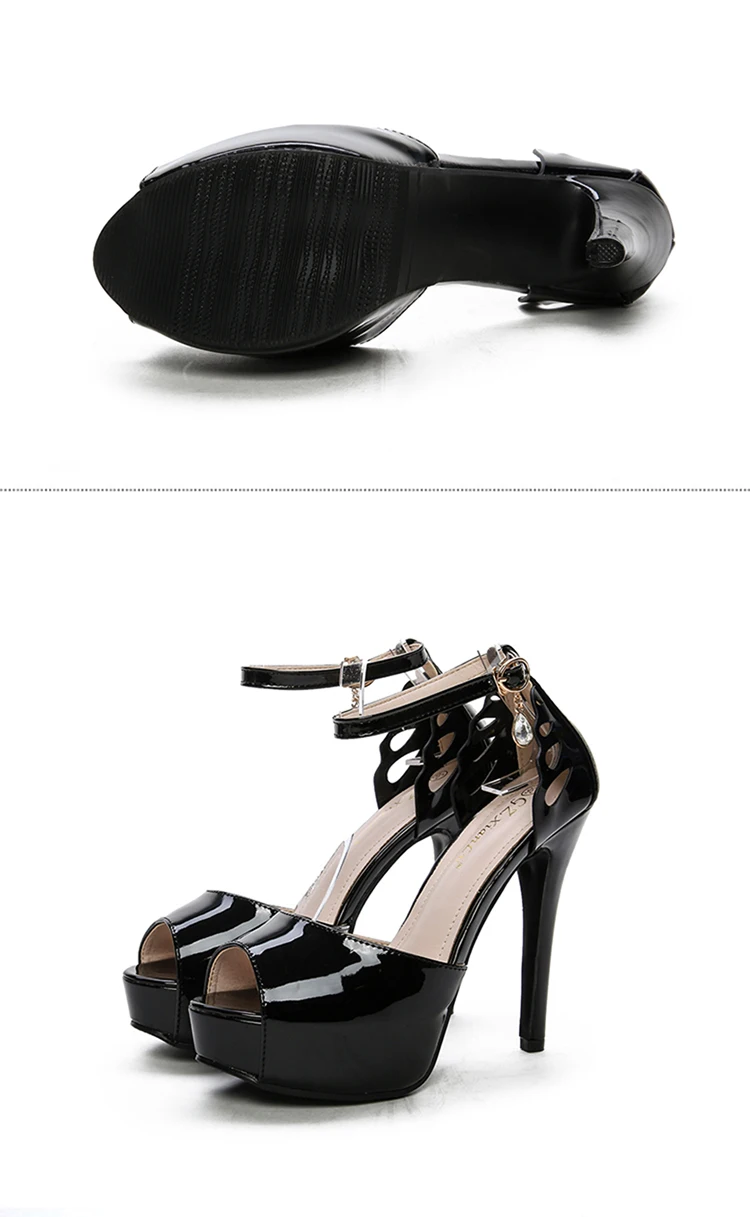 LEOPARD LAND 12Cm Fish Waterproof Table Hollow Fine Heel Lacquer High Heel Sandals Summer Fish Toe Platform Sandals JXQ-6688-2