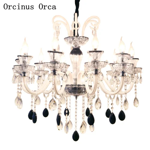 Европейская роскошная черно белая хрустальная люстра в форме свечи гостиная