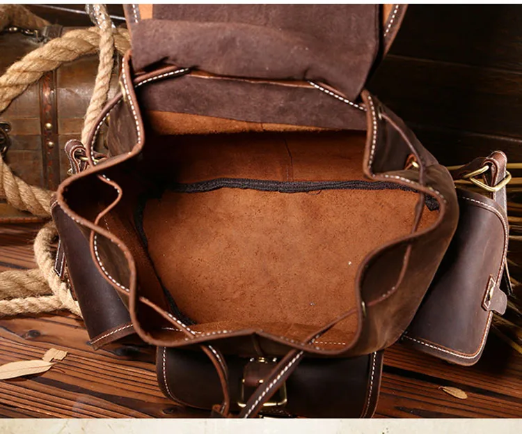 Мужской рюкзак Crazy Horse из натуральной кожи большой винтажный коровьей для