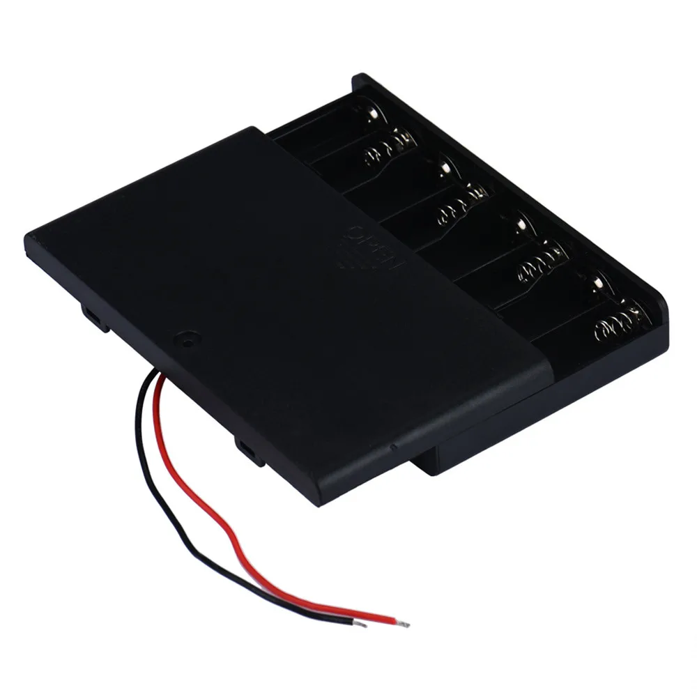 

Wholesale high quality Black Plastic 8 x AA Battery Holder Connector Storage Case Box ON/OFF Switch With Lead Wire 5pcs/lot