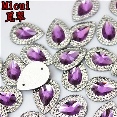 Purple Micui 50 шт. 13*18 мм смешанные цвета капли смолы стразы кристаллы и камни бусины плоская задняя сторона швейные пуговицы для шитья на 2 отверстия MC36 - Цвет: Purple